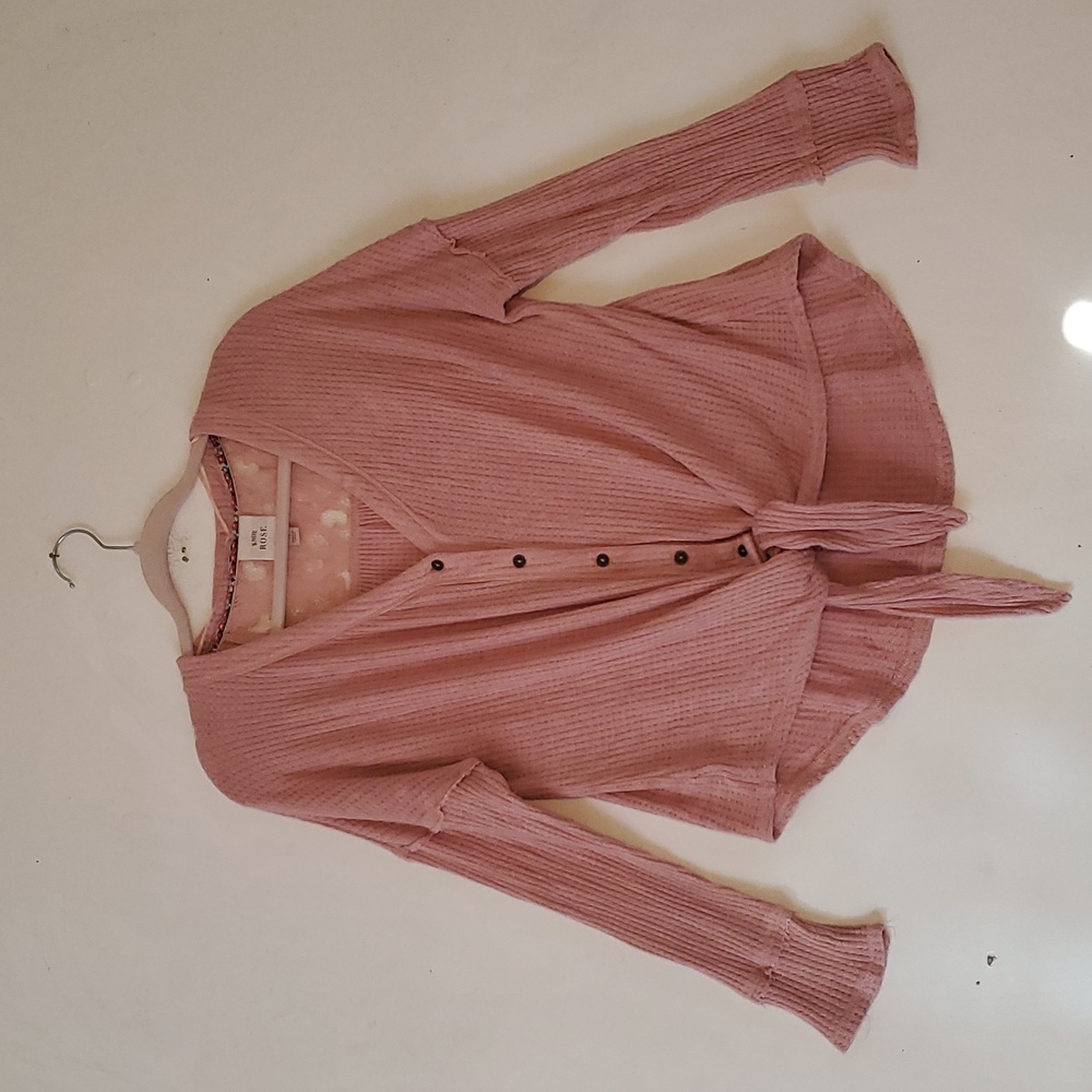 Knox Rose Rayon Mauve Tie Waist Stretchy Top Blouse Lace Women Size‎ Medium